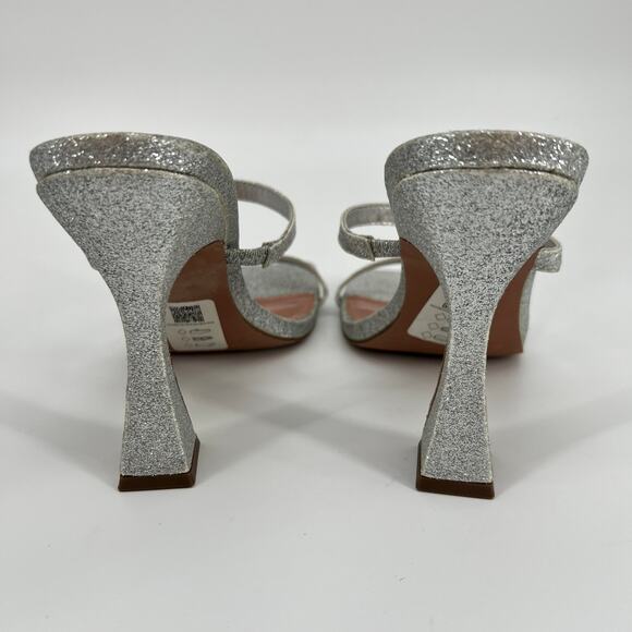 ASOS Glitter Slide Sandals Womens 8 Silver Strappy High Heels Square Open Toe - Picture 4 of 11